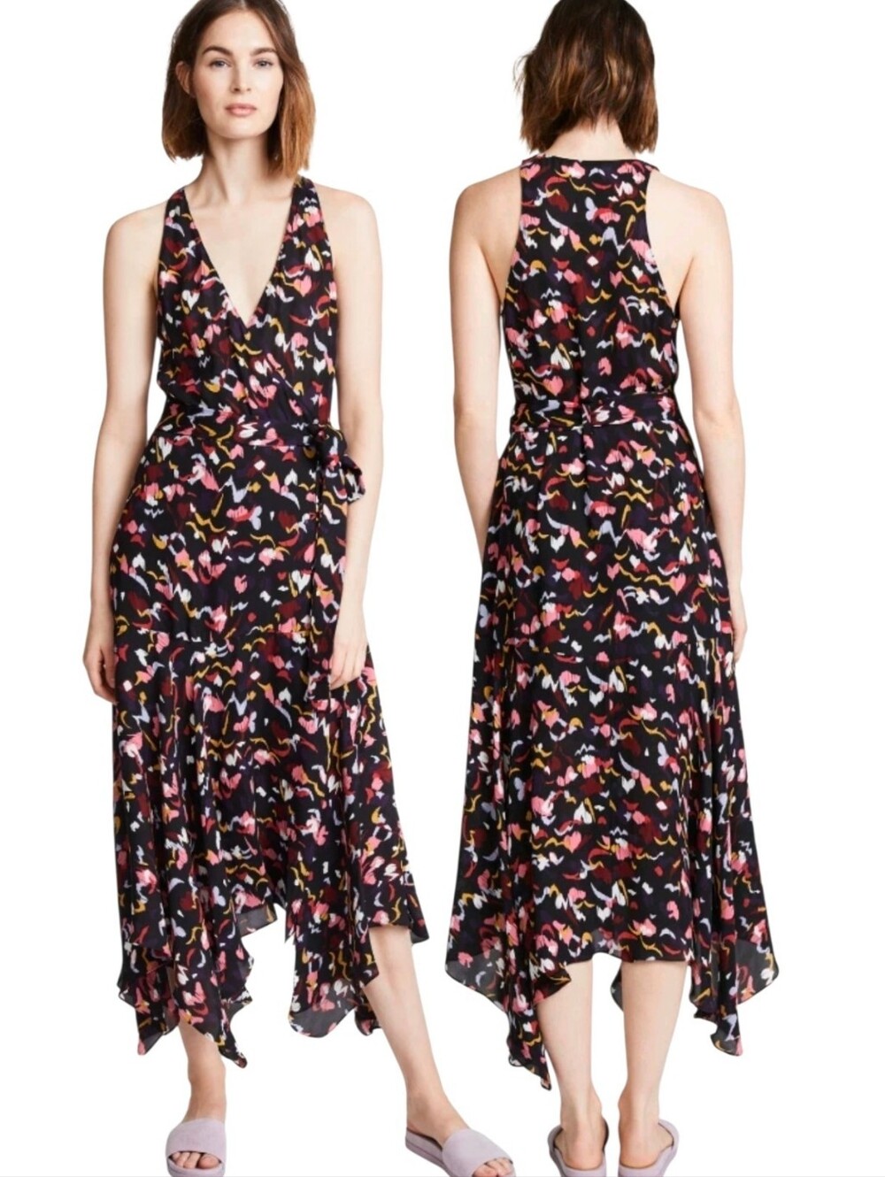 A.L.C. Roslyn Silk Floral Print Midi Wrap Dress - Size 4